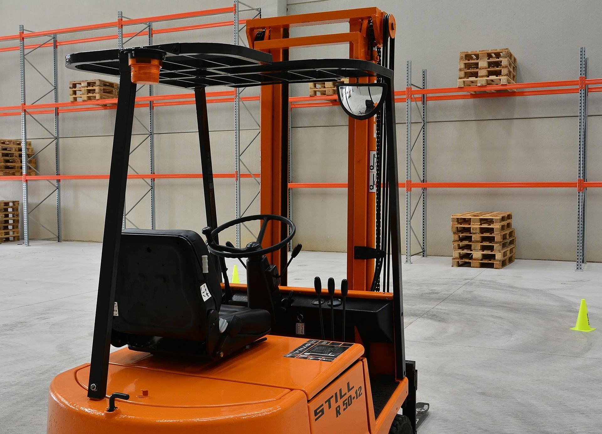 A forklift truck in a factory setting